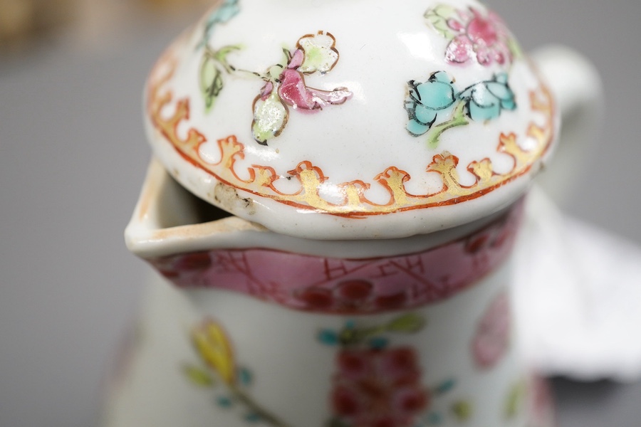 A Chinese famille rose ‘cockerel’ cream jug and cover, Yongzheng period